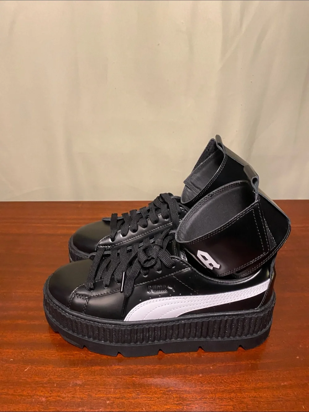 Puma X Rihanna FENTY Ankle Strap Creeper Black Leather Platform Sneakers W 9.5